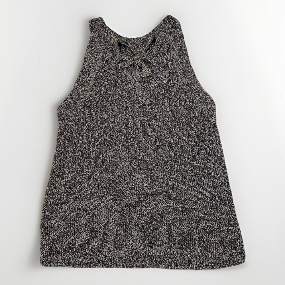 Ann Taylor Women's Sleeveless Tank Top Size M Gray Cotton Pullover Vest Bow EUC